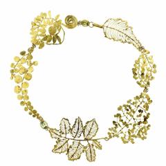 Judy Geib Gold Gemstone Floral Leaf Motif Collar Necklace
