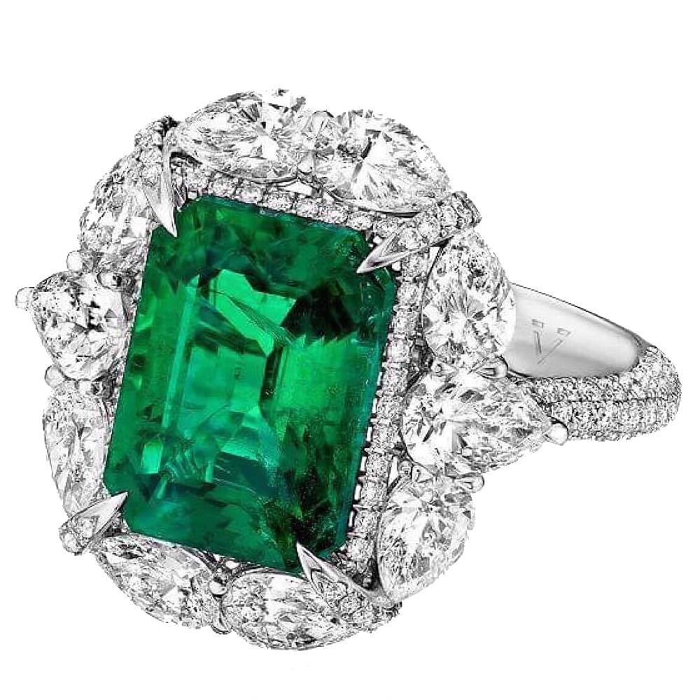 7.34 Carat Unique Emerald Diamond Ring 