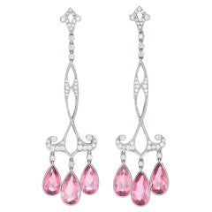 Exceptional Chandelier Pink Tourmaline and Diamond Earrings