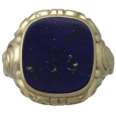 Vintage German Lapiz Lazuli and 14 k Yellow Gold Signet Ring 
