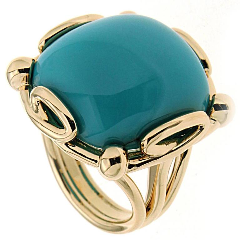 Cushion Turquoise Cabochon Ring in Gold For Sale at 1stdibs