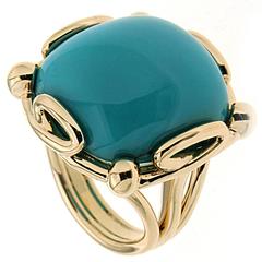 Cushion Turquoise Cabochon Ring in Gold 2