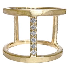 White Diamond Gold Handmade Open Tripod Band Ring