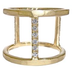 White Diamond Gold Handmade Open Tripod Band Ring 4