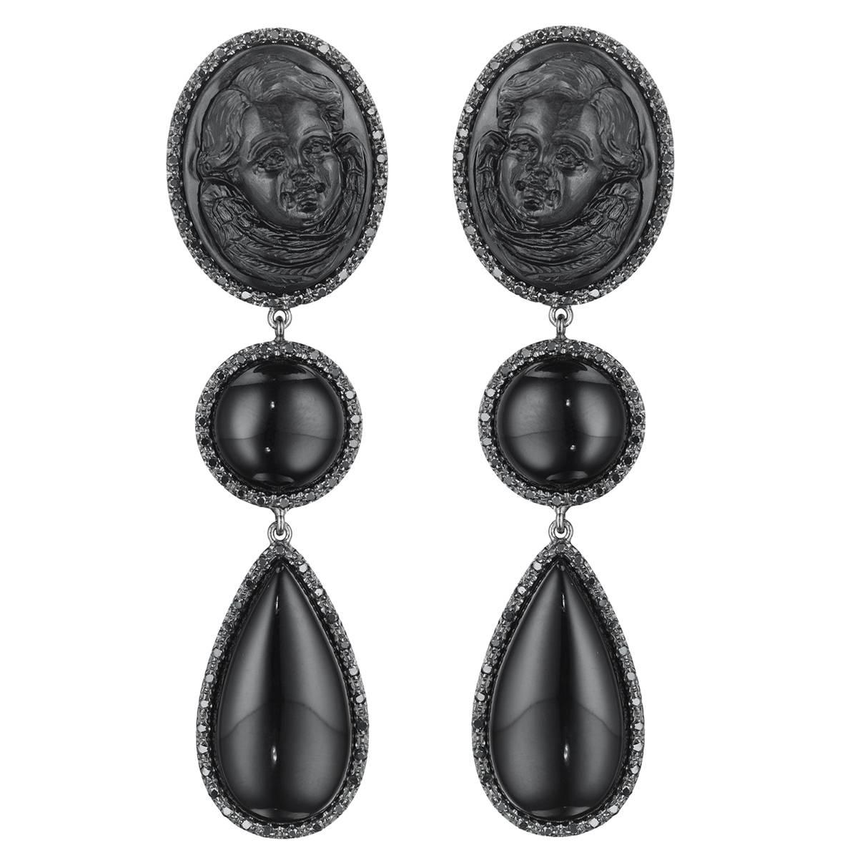 Amedeo "Nero Chic" Black Lava Cameo Earrings For Sale
