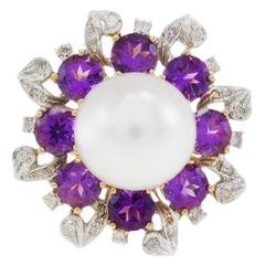 Luise Gerbera Daisy Diamond Pearl & Amethyst Ring 4