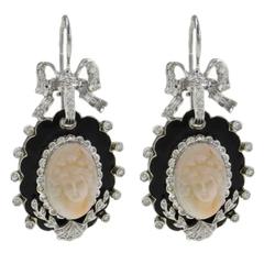 Vintage Luise Cameo Coral Diamond Earrings
