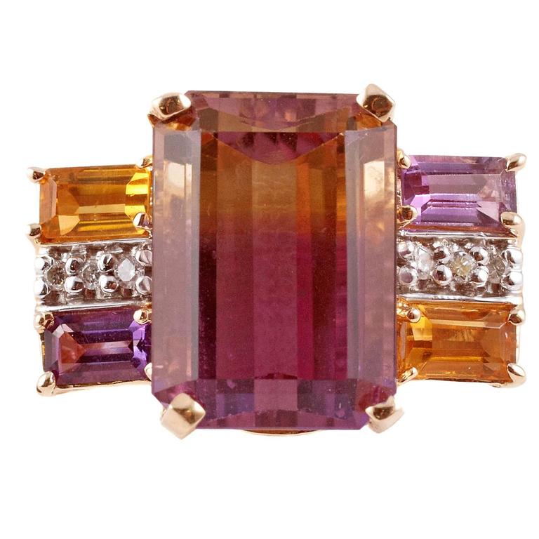 Amethyst, Citrine and Diamond Stack Ring