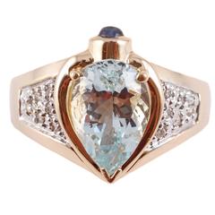 2.80 Carat Aquamarine Accent Diamond Gold Ring