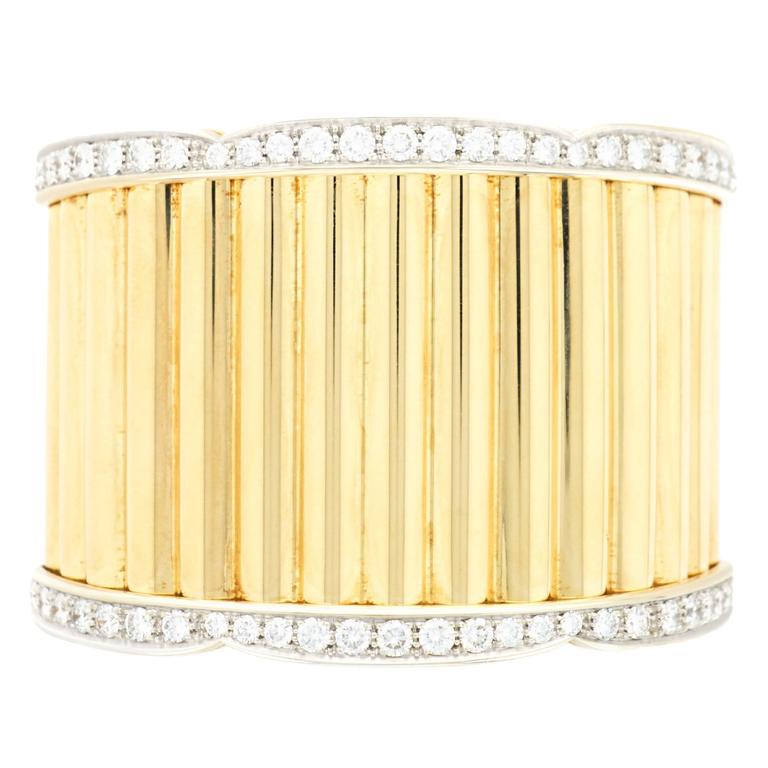 Van Cleef and Arpels Yellow Gold Diamond Cuff Bangle Bracelet For Sale