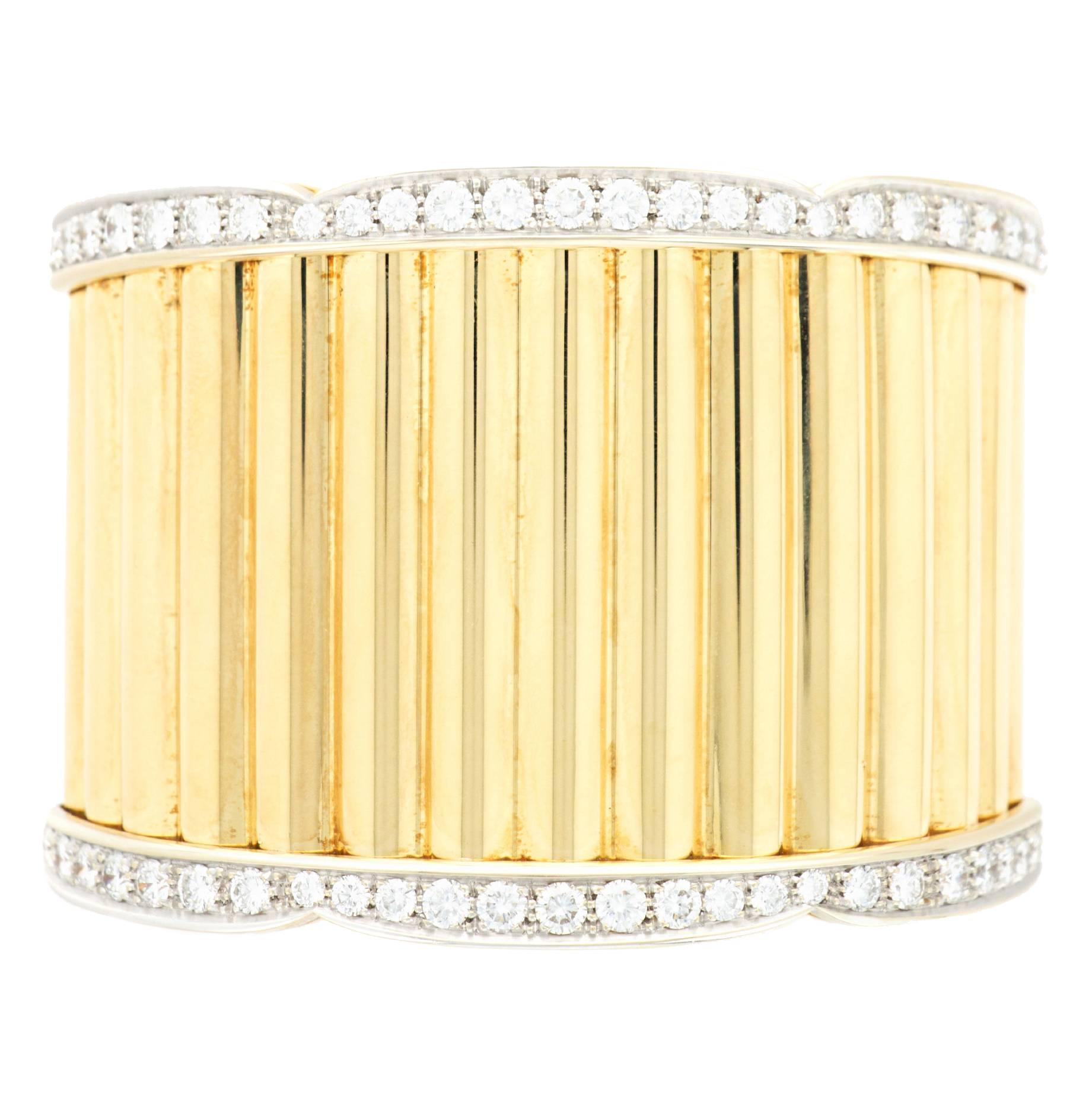 Van Cleef & Arpels Yellow Gold Diamond Cuff Bangle Bracelet  For Sale
