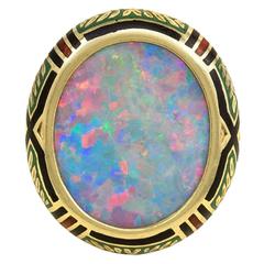 Antique Opal Enamel Gold Ring