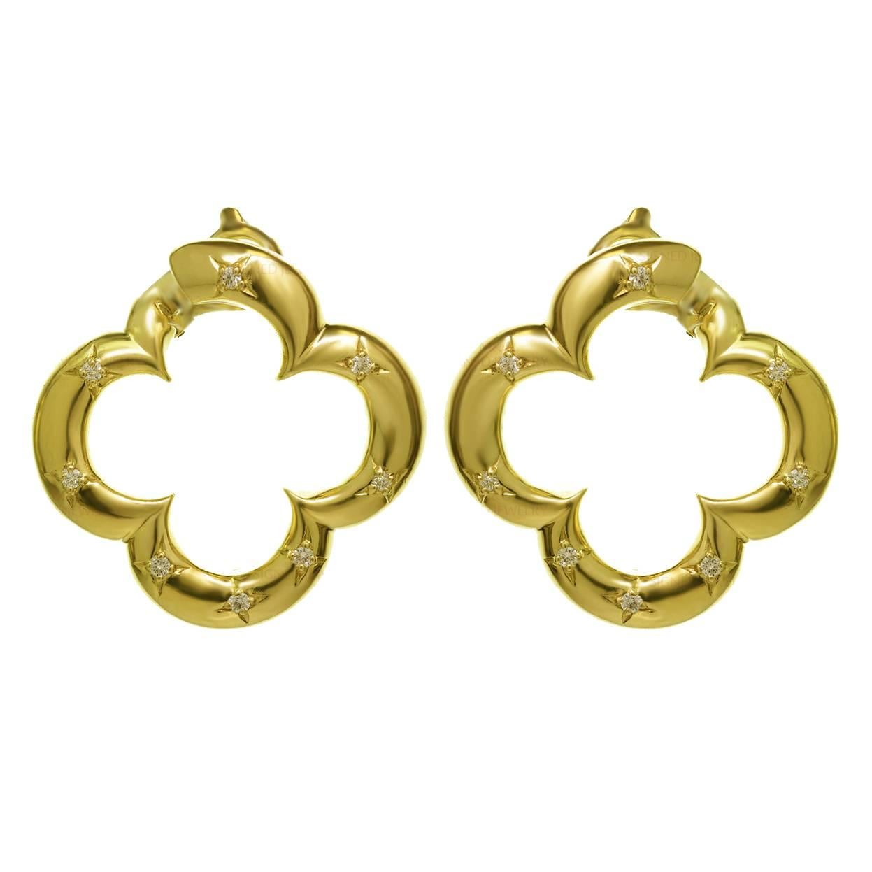 Van Cleef & Arpels Alhambra Yellow Gold Diamond Earrings For Sale