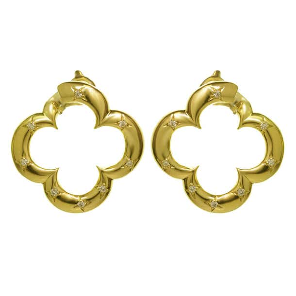 Van Cleef and Arpels Alhambra Yellow Gold Diamond Earrings For Sale at ...