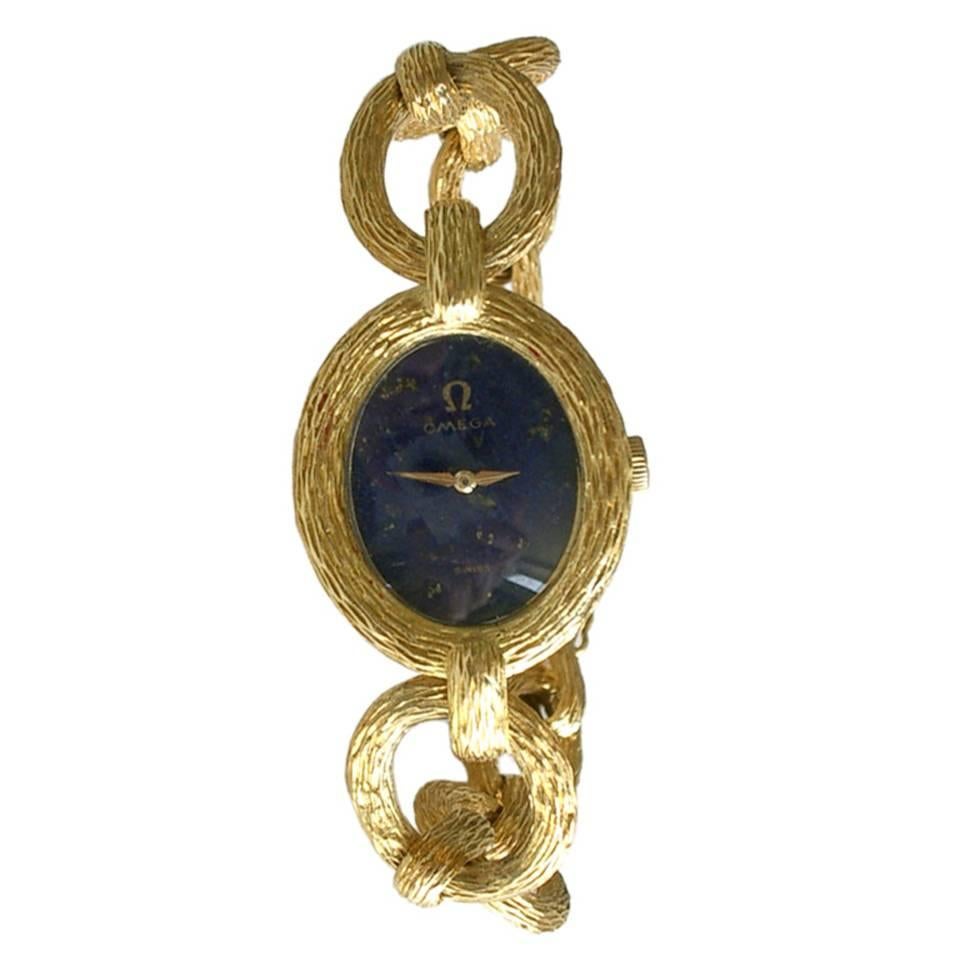 1960s Roy King for Omega Ladies Lapis Lazuli Gold Wristwatch