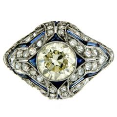 Retro Art Deco Diamond Sapphire Engagement Ring