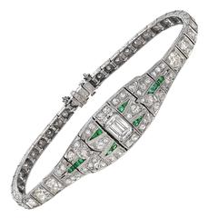 Art Deco Diamond and Emerald Panel Bracelet