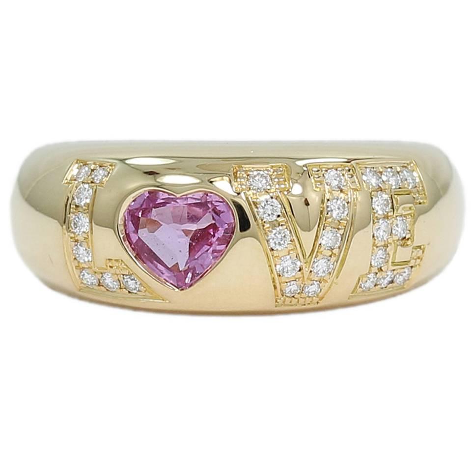 Chopard Yellow Gold Pink Sapphire and Diamond LOVE Ring