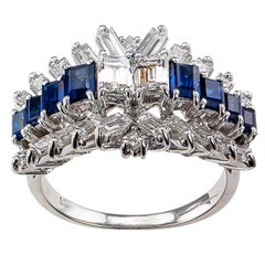 Emerald-cut Diamond and Sapphire Ring