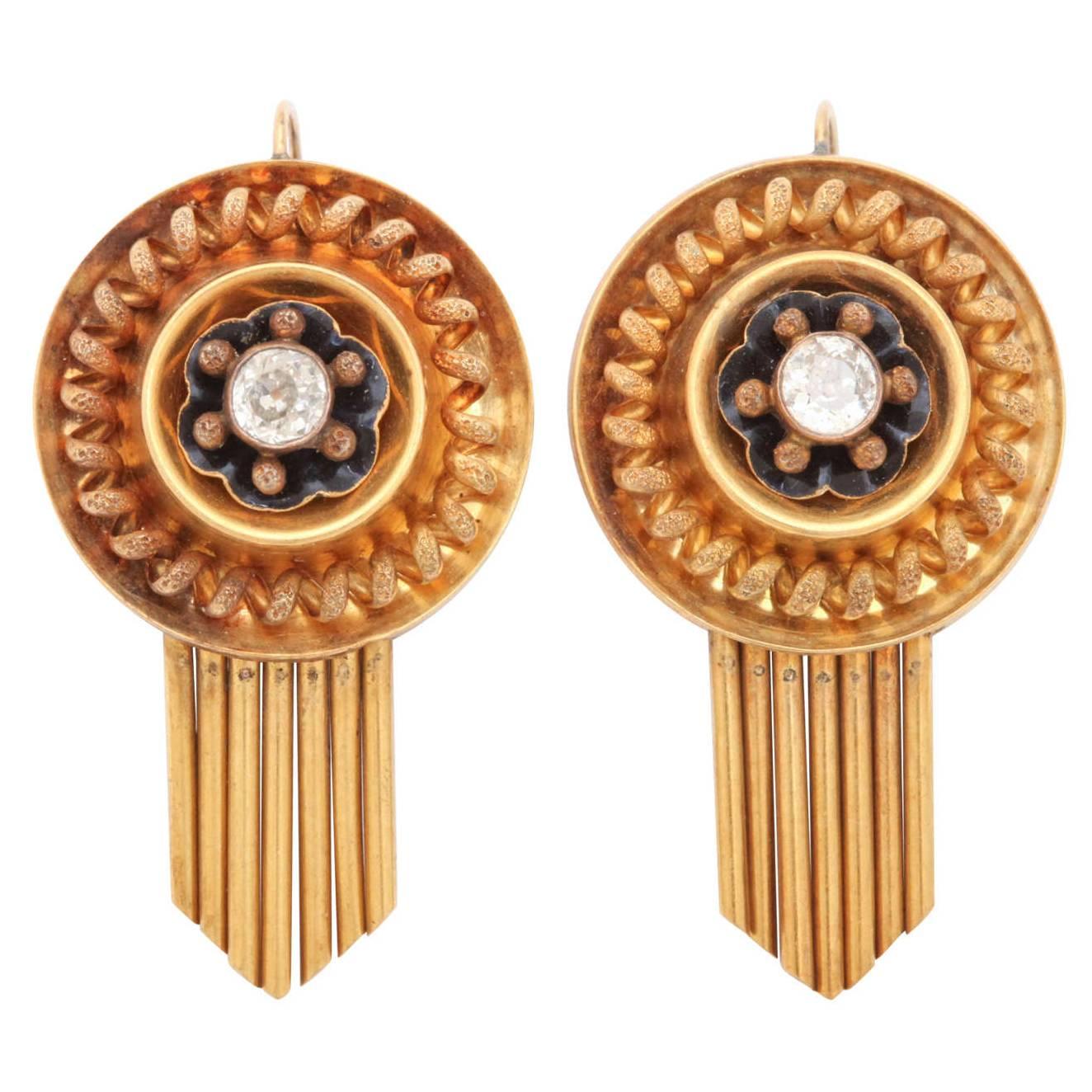 Antique Old Mine Diamond Gold Earrings For Sale