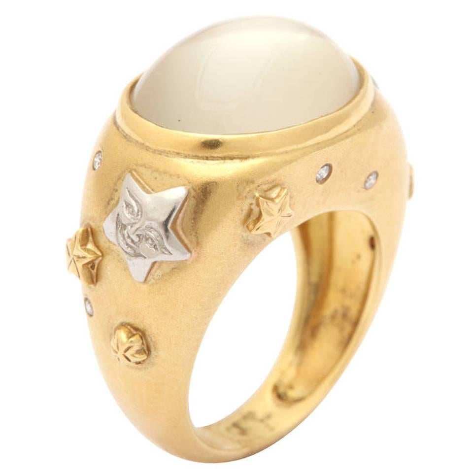 Celestial Moonstone Diamond Gold Platinum Ring For Sale