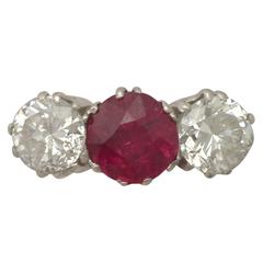 2.21 Carat Ruby and 2.06 Carat Diamond Platinum Trilogy Ring 1