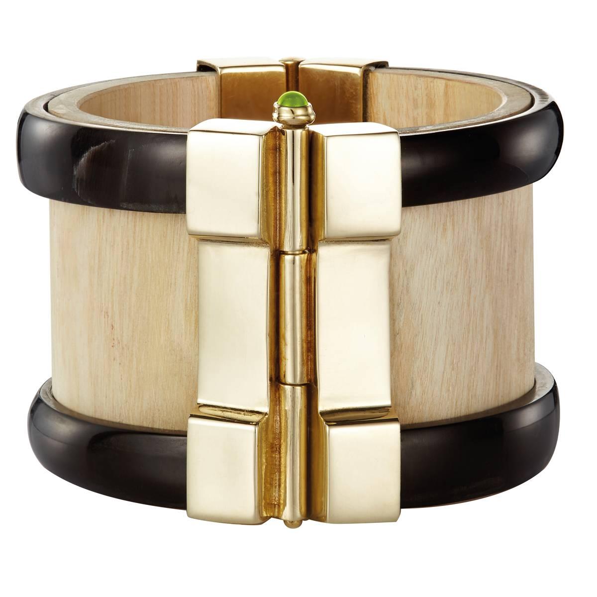 Fouche Horn Wood Peridot Cuff Bracelet