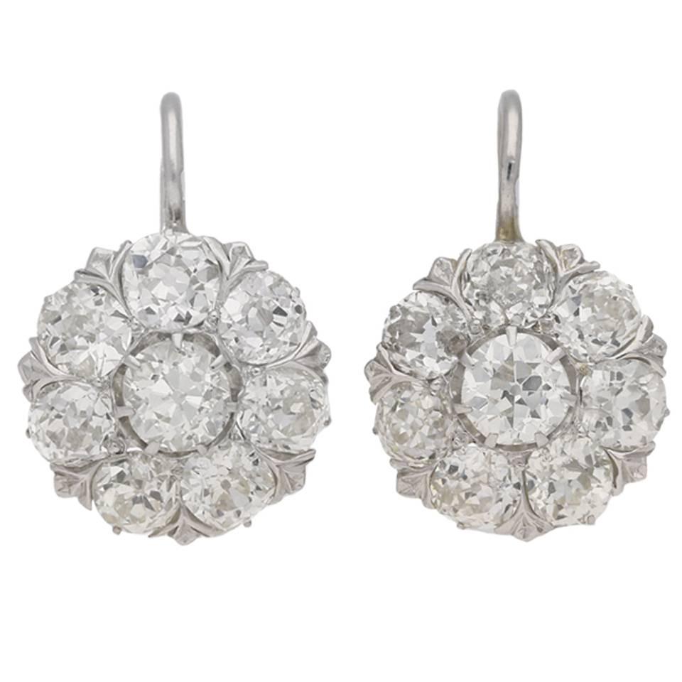 French 1930s Diamond cluster drop earrings For Sale at 1stDibs