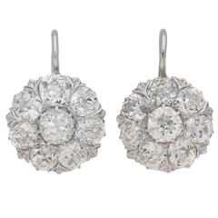 French 1930s Diamond coronet cluster drop earrings 12