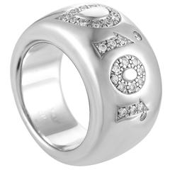 Dior White Gold Diamond Pave Signature Band Ring
