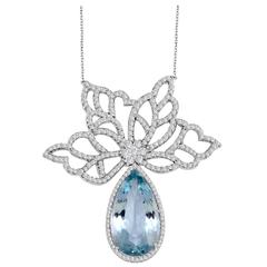 Aquamarine Diamond  Pendant Necklace