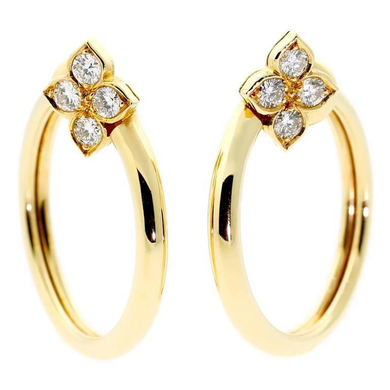 Cartier Flower Diamond Gold Earrings at 1stdibs
