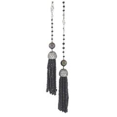 88.27 Carats Diamonds Pearls Platinum 60 Inch Tassel Lariat Necklace 