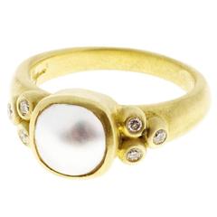 Faye Kim Square Mabe Pearl  Diamond  Gold Ring