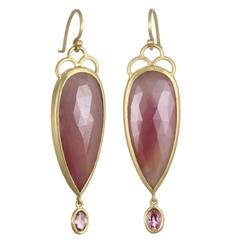 Faye Kim Rose Cut Pink Sapphire Imperial Topaz Gold Drop Earrings