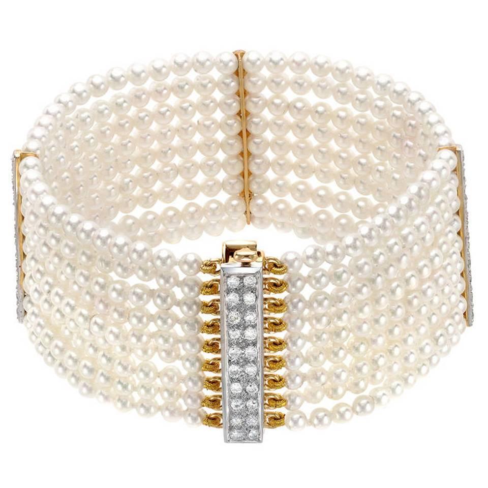 Akoya Pearl Bracelet 1.15 Carat Diamonds