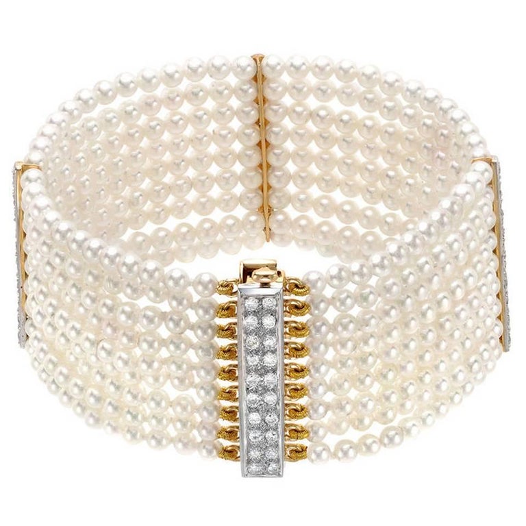 Akoya Pearl Bracelet 1.15 Carat Diamonds at 1stDibs