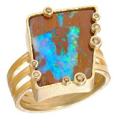One of a Kind Barbara Heinrich Boulder Opal Champagne Diamond Triple Band Ring 6