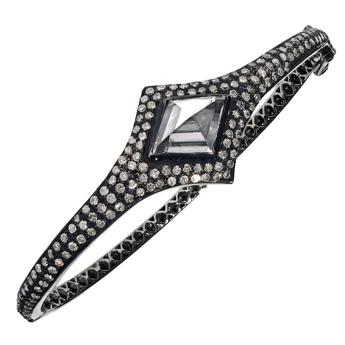 Lauren Harper Rock Crystal Prism Diamond Eternity Hinged Cuff Bracelet
