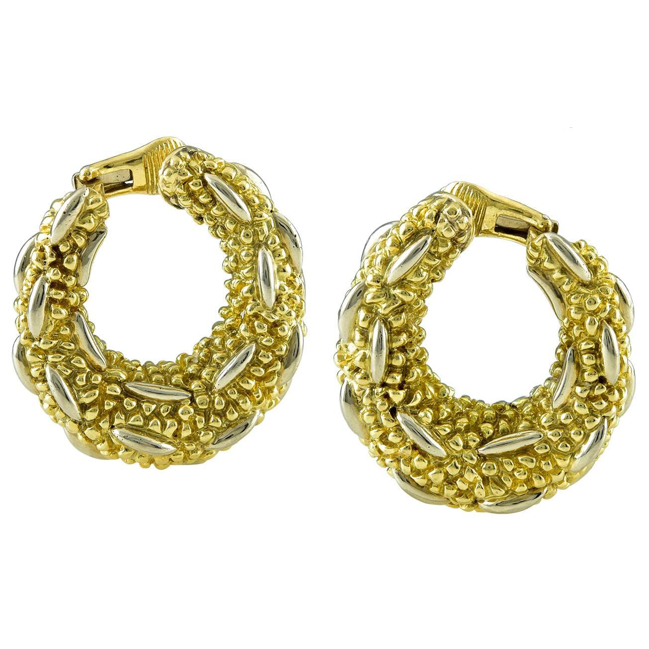 1980s Textured Gold Hoops For Sale