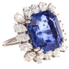 11.76 Carat AGL Ceylon Sapphire Diamond Platinum Ring