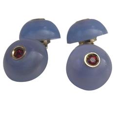Ruby and Light Blue Chalcedony cabochon Cufflinks 9