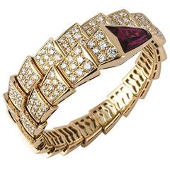 Bulgari Diamond Rubellite Gold Serpenti Bracelet