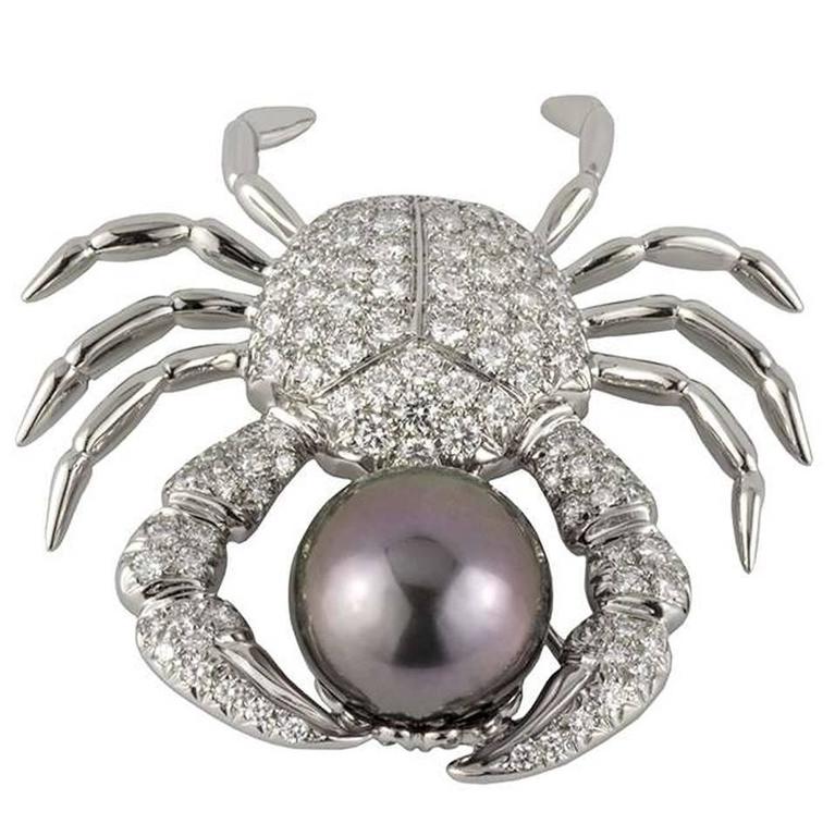 Tiffany and Co. Crab Brooch Diamond and Pearl For Sale at 1stdibs