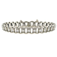Late Art Deco 2 Carats Diamonds Platinum Link Bracelet