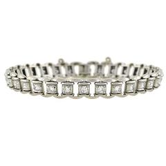 Late Art Deco 2 Carats Diamonds Platinum Link Bracelet 6