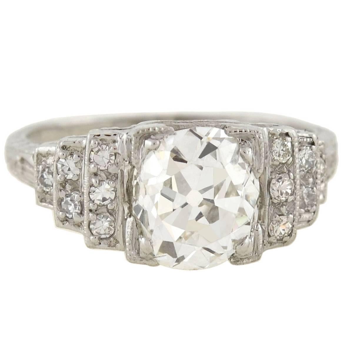 Art Deco 2.16 carat Diamond Engagement Platinum Ring 