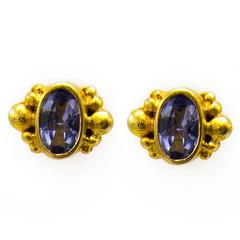 Rose Cut Oval Tanzanite Gold Stud Earrings