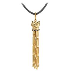 Cartier Panthere Diamond Emerald Onyx Yellow Gold Pendant Cord Necklace