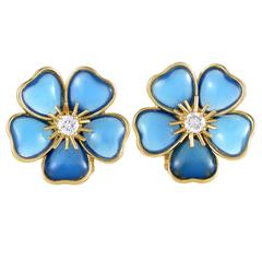 Van Cleef & Arpels Mimi Nerval Diamond Blue Stone Yellow Gold Clip-on Earrings